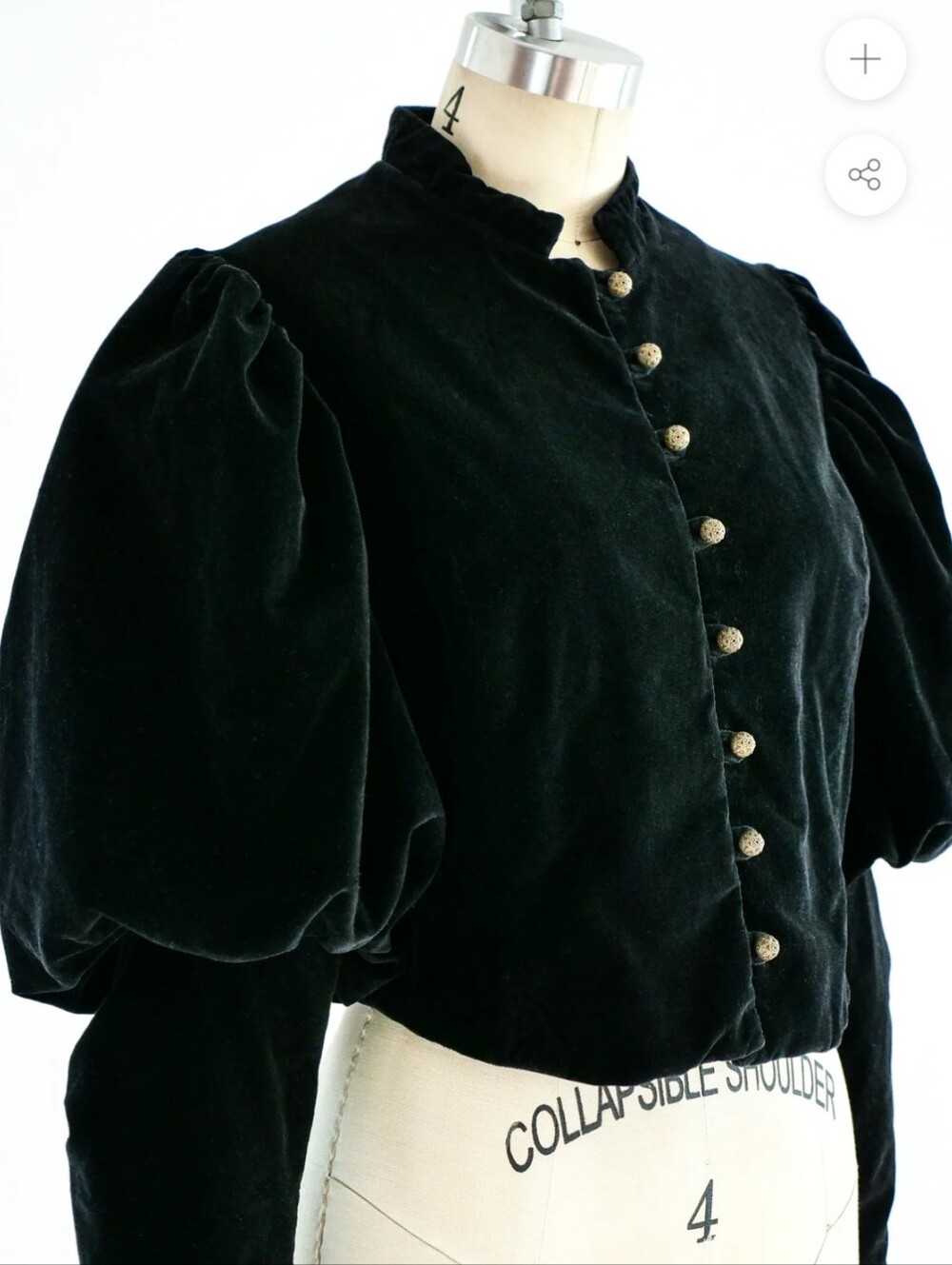 Vintage Black WahMaker Velvet Cropped Jacket with Mutton Puff Sleeves - Picture 4 of 12
